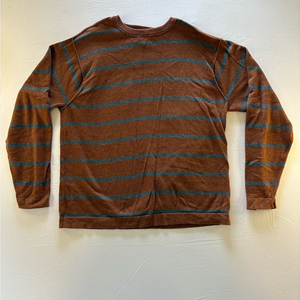 RuffHewn Mens Striped Sweater SZ L Orange Gray 100% Cotton 90s Grunge Y2K